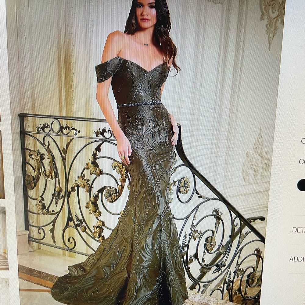 MGNY  morilee 72805 brocade evening gown w/ jeweled belt - color Champagne/Gold